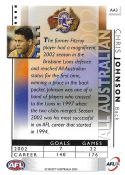 2003 Select XL AFL - All Australian #AA3 Chris Johnson Back